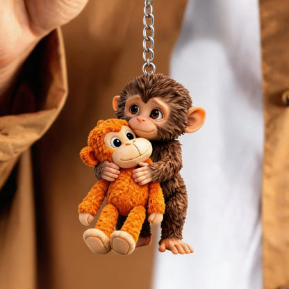 Monkey Hugging Monkey Keychain -Gift For Family, Friends, Loved Ones