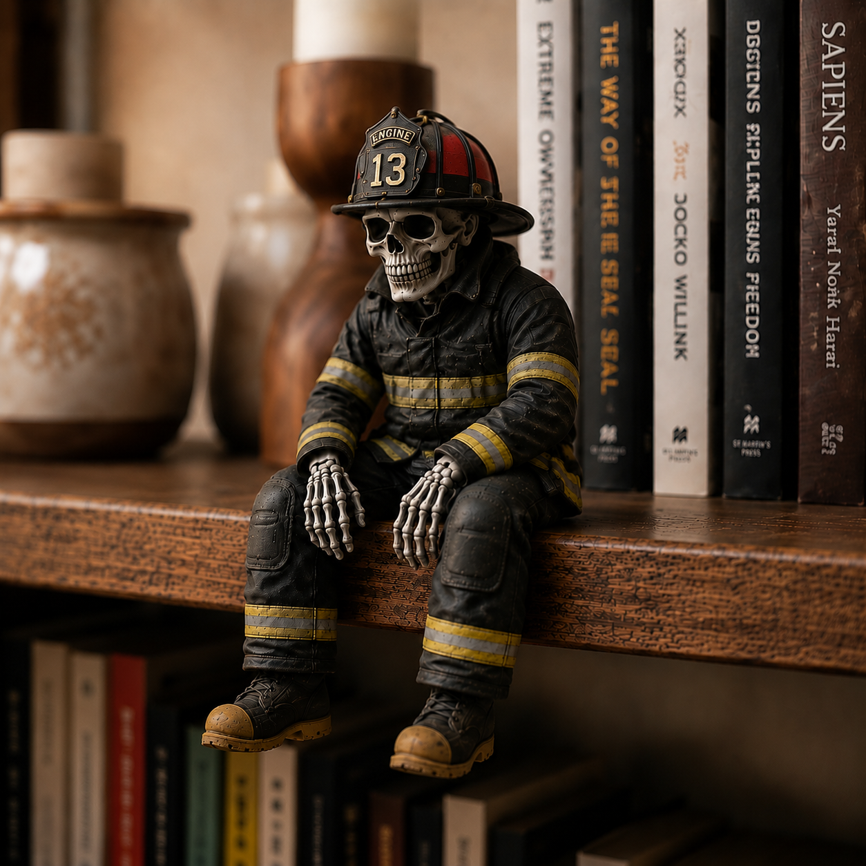 🎖️ Hero Skeleton Shelf Sitters | Firefighter, Police Officer & Soldier Resin Decor