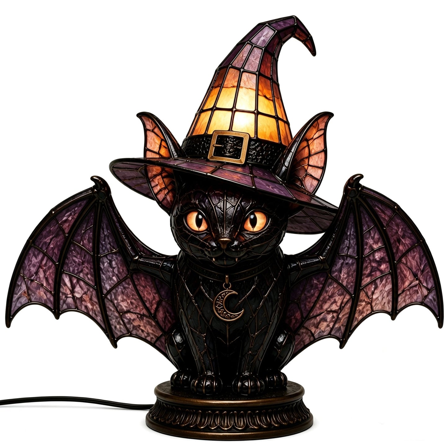 🔥Exclusive Limited Item 👍🔥50%OFF🐈 Gothic Stained Glass Witch Black Cat Table Lamp | Halloween Witch Hat Night Light Decor - BUY 2 FREE SHIPPING