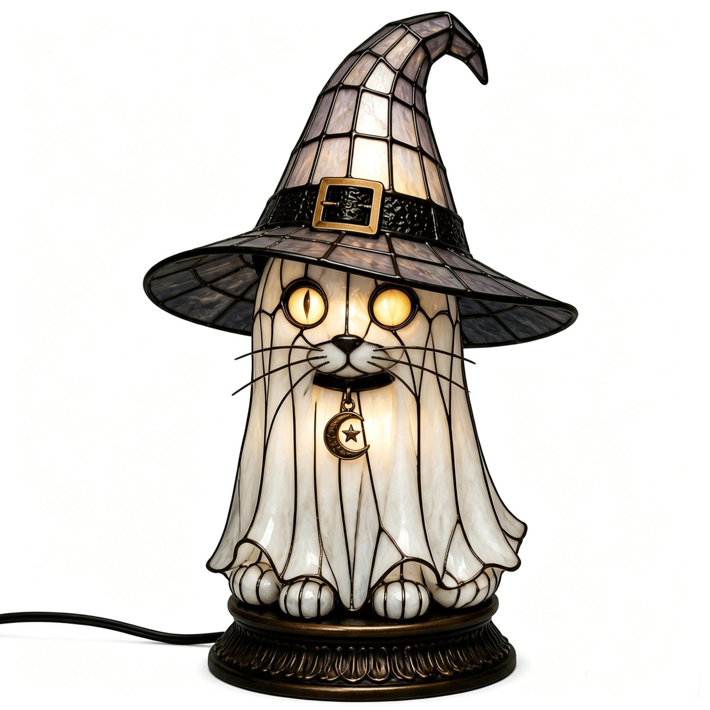 🔥Exclusive Limited Item 👍🔥50%OFF🐈 Gothic Stained Glass Witch Black Cat Table Lamp | Halloween Witch Hat Night Light Decor - BUY 2 FREE SHIPPING
