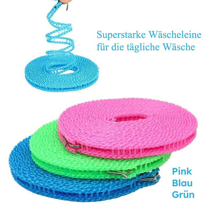 Verstellbare windfeste Wäscheleine mit Haken – Robuste mobile Wäscheleine für Reisen, Camping, Garten & Zuhause