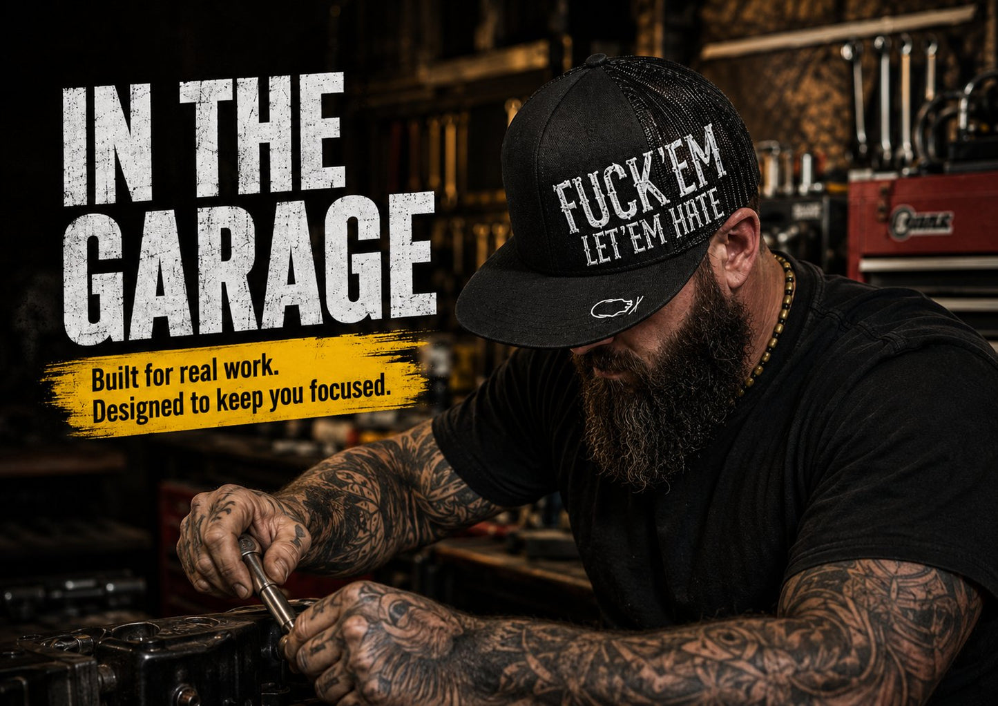 🔥LAST DAY 50% OFF - 😂🛠️"FUCK EM" LET ’EM HATE Black Snapback Hat – Bold Side Print Mesh Trucker Cap, Flat Bill Streetwear Hat for Men & Women🧢