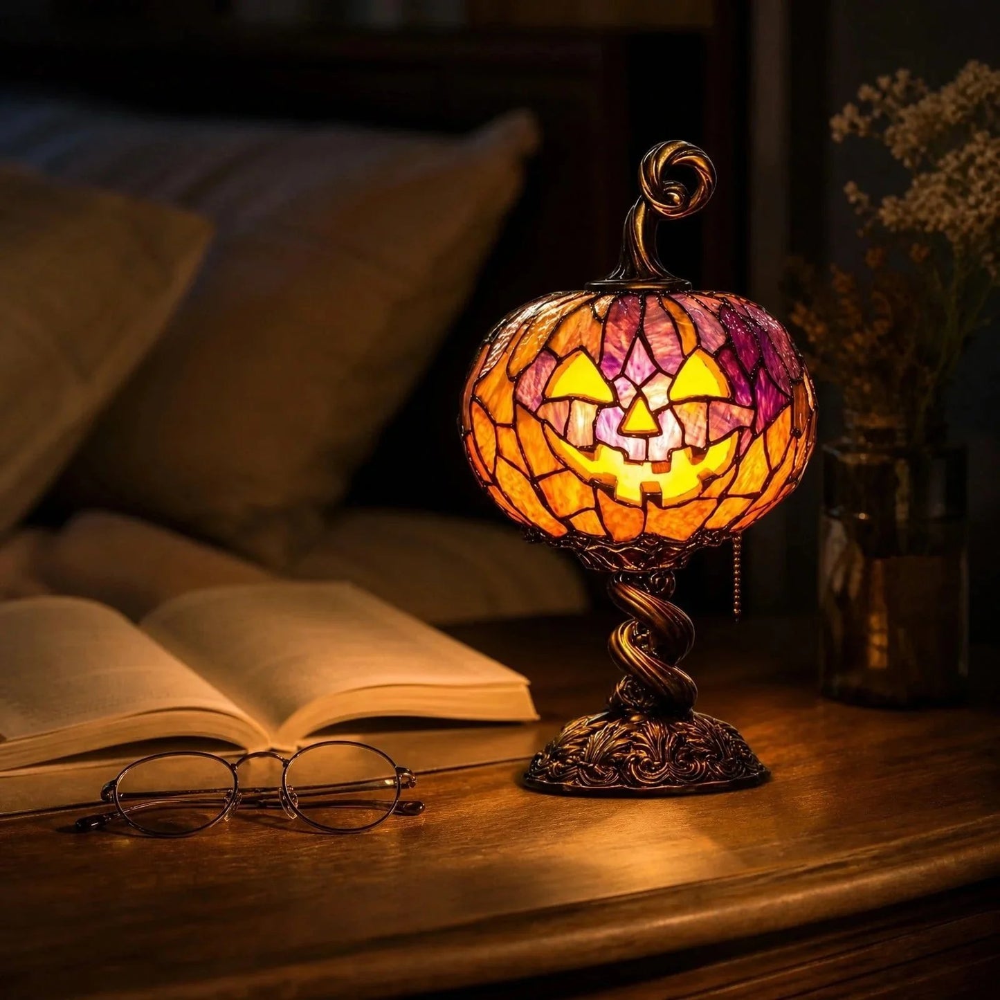 🔥HOT SALE🔥Halloween Stained Glass Style Pumpkin Table Lamp
