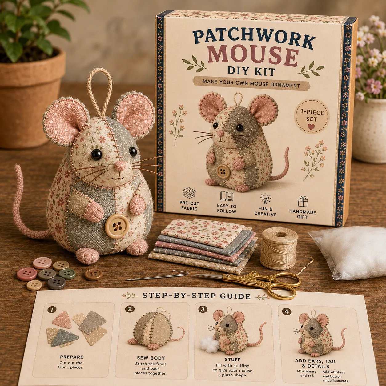 🐭🧵 Patchwork Mouse DIY Kit