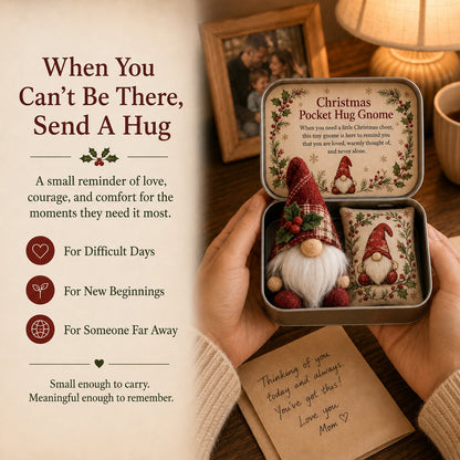 💌 Pocket Hug Gnome Comfort Gift Tin | Mini Plush Keepsake with Heartfelt Message, Matching Cushion & Protective Metal Case 🧸✨
