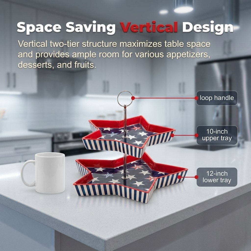 250th American Patriotic Two-Tier Star Serving Tray