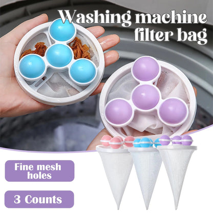 3 Counts Washing Machine Filter Bag, Reusable Floating Hair Filter for Laundry Washer Cotton