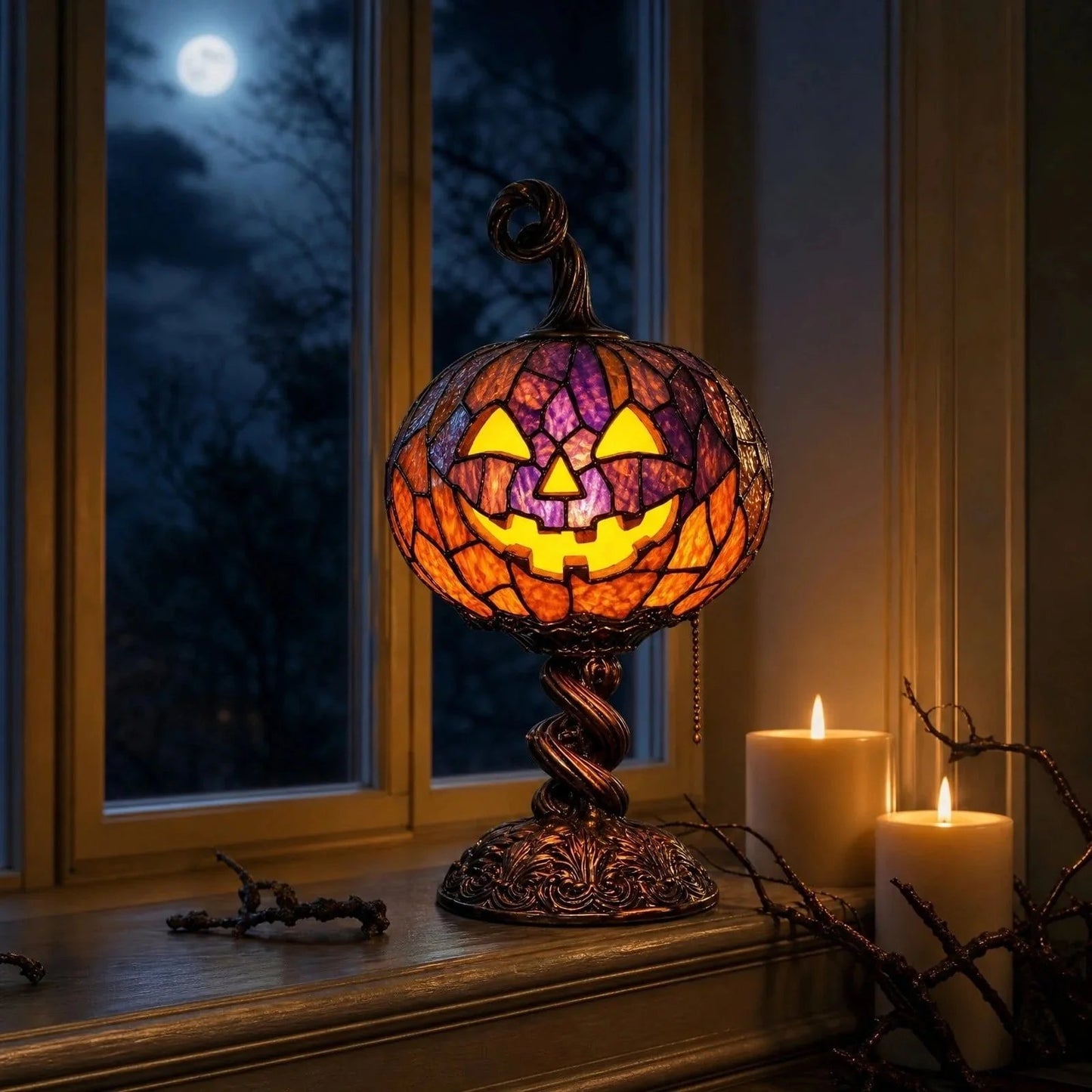 🔥HOT SALE🔥Halloween Stained Glass Style Pumpkin Table Lamp