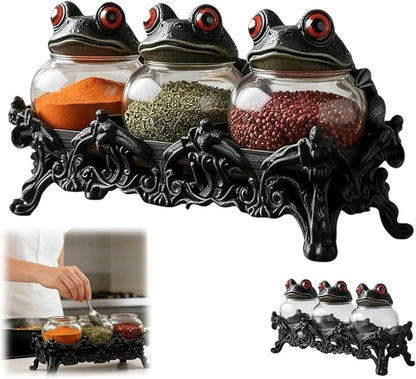 🧙‍♀️ Witch Hat Candy & Spice Jar Set with Gothic Cast Iron Stand - 3-Jar Halloween Centerpiece & Year-Round Kitchen Organizer 🎃