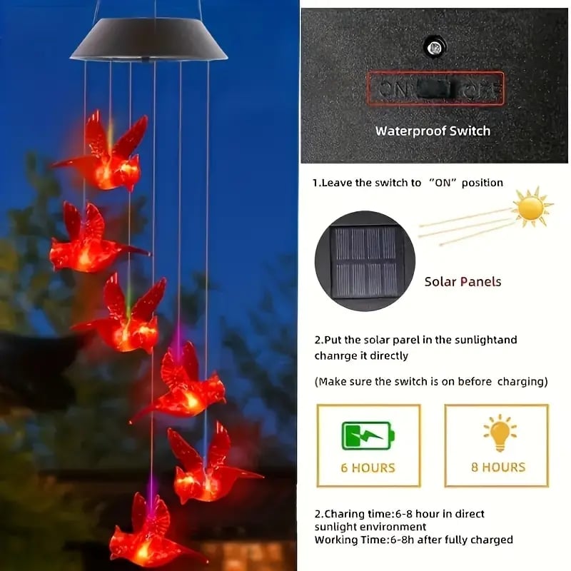 Solar-Powered Cardinal Bird Bell Lights for Garden & Patio