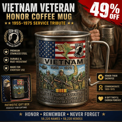 🔥LAST DAY 49% OFF 🎖️2026 Vietnam Veteran Honor Coffee Mug – 1955-1975 Service Tribute