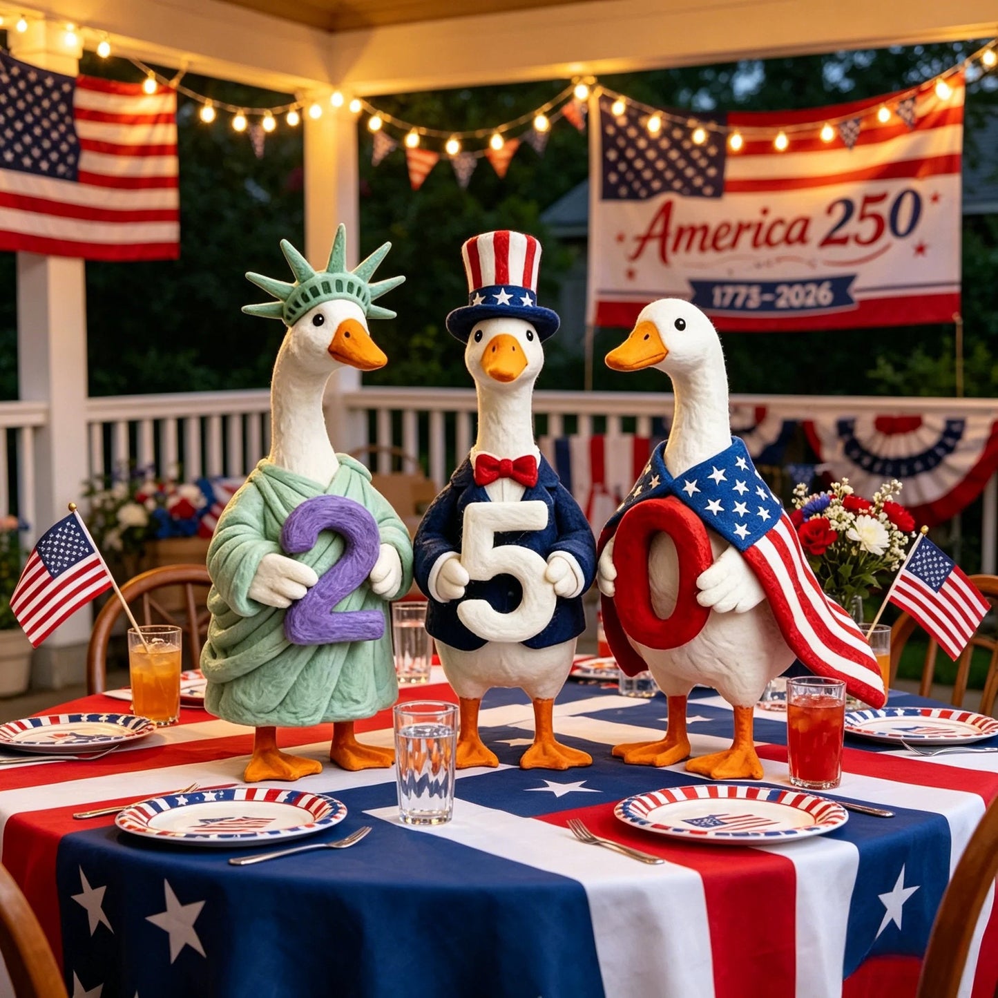 Whimsical "USA 250" Patriotic Geese Centerpiece