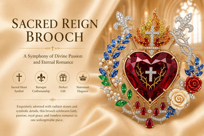 ❤️ Sacred Heart Floral Gemstone Brooch | Vintage Palace-Inspired Statement Pin