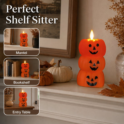 🍂🎃Flameless LED Pumpkin Stack Candle - Flickering Halloween Decor