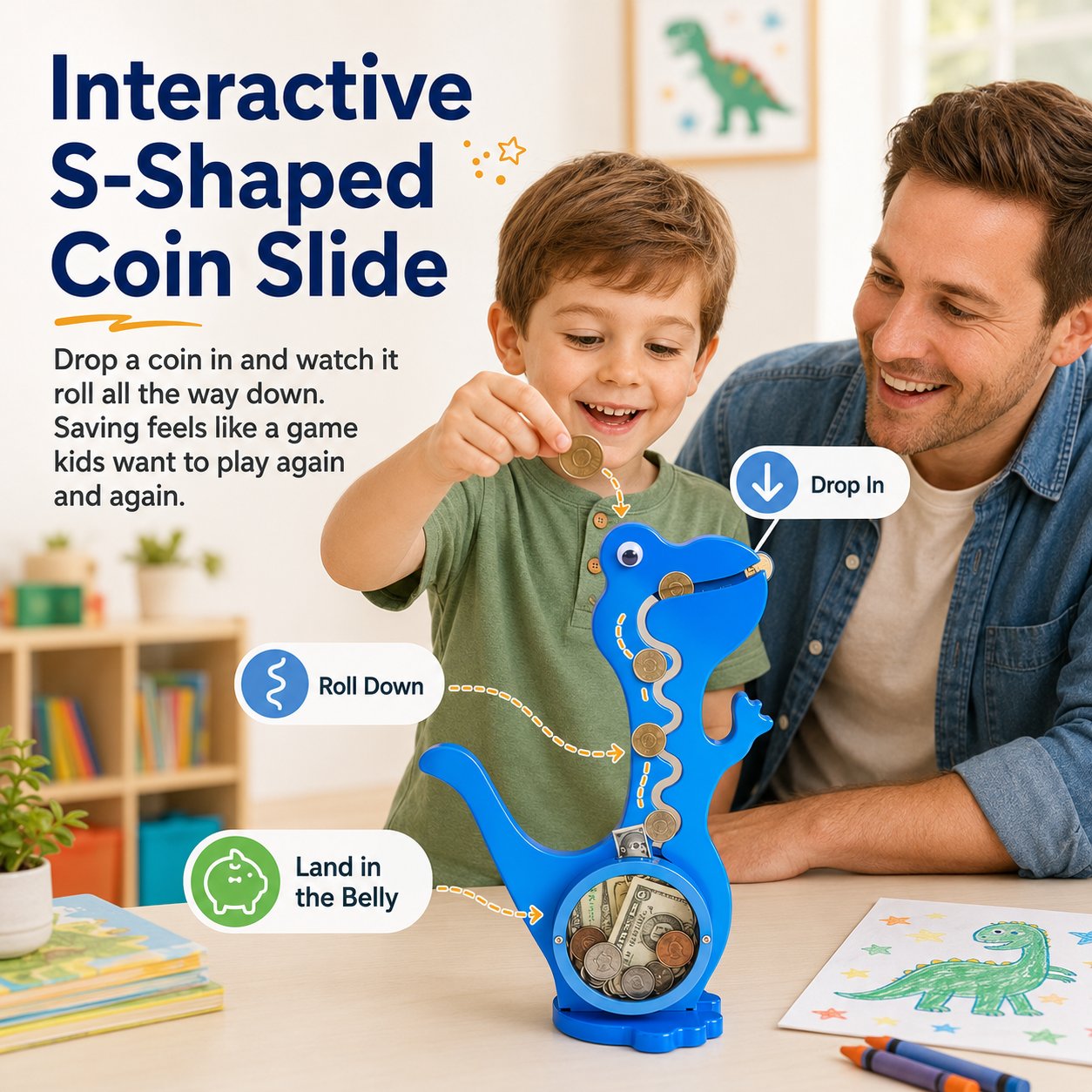 🦕 Interactive Dinosaur Coin Bank