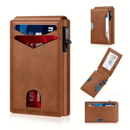 💼🔒Premium Aluminum RFID Blocking Minimalist Wallet for Men - Pop-Up Card Access, ID Window