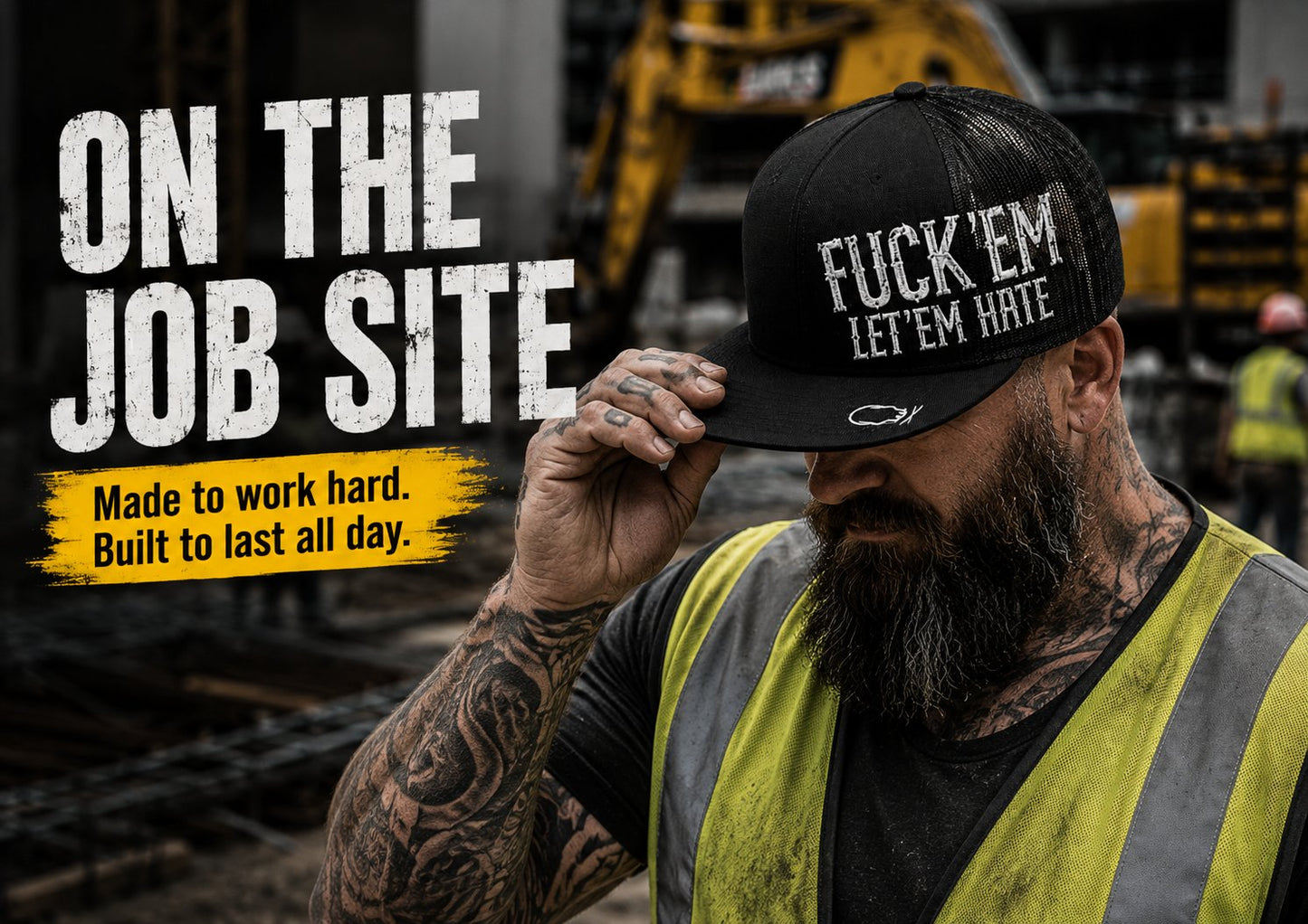 🔥LAST DAY 50% OFF - 😂🛠️"FUCK EM" LET ’EM HATE Black Snapback Hat – Bold Side Print Mesh Trucker Cap, Flat Bill Streetwear Hat for Men & Women🧢