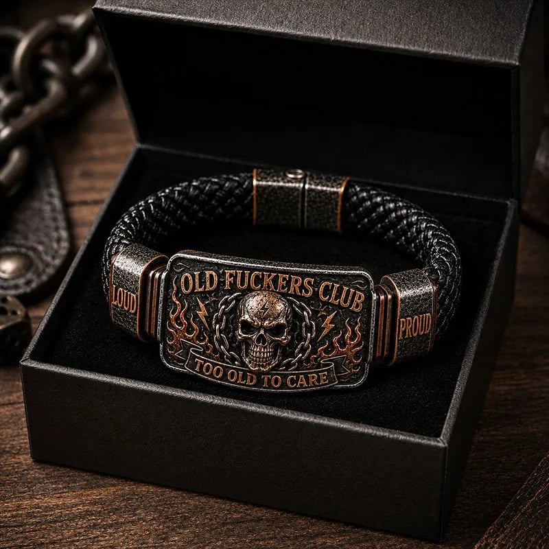 🔥LAST DAY 50% OFF - 💀Old Fuckers Club Men's Vintage Skull Flame Biker Braided Bracelet Gift Set