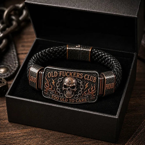 🔥LAST DAY 50% OFF - 💀Old Fuckers Club Men's Vintage Skull Flame Biker Braided Bracelet Gift Set