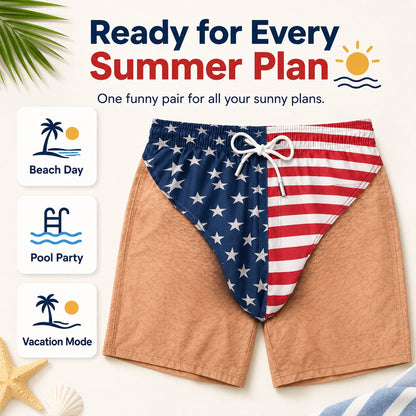 🇺🇸 Funny Patriotic Men’s Swim Trunks – Freedom & Chill Summer Beach Shorts 🏖️😎