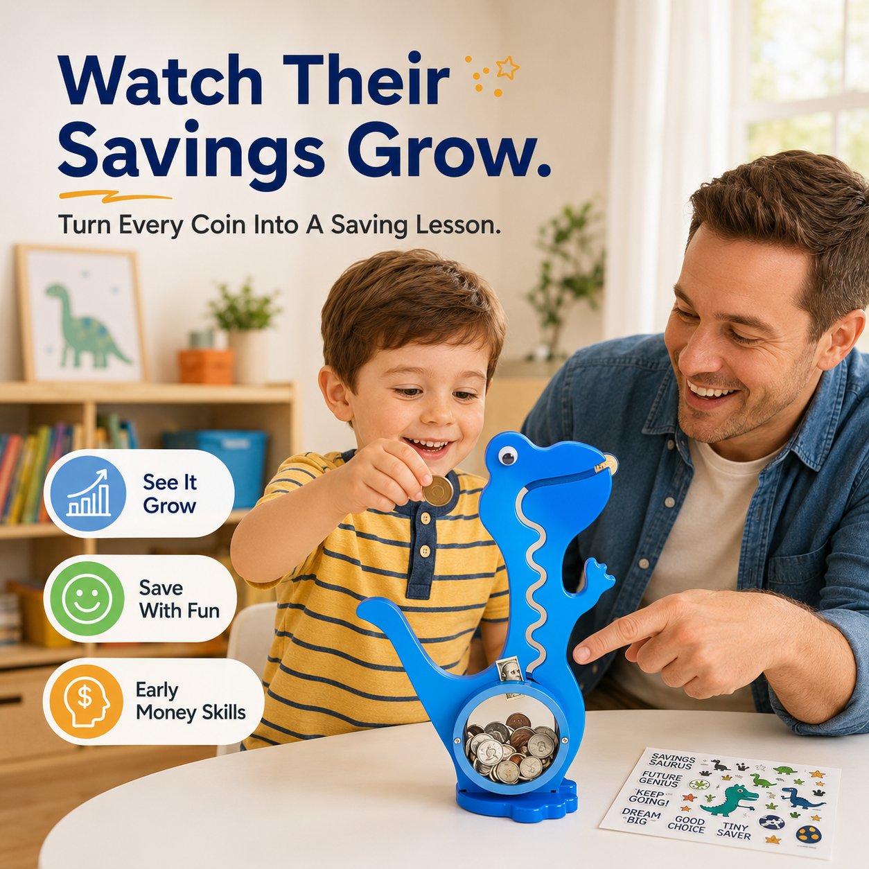 🦕 Interactive Dinosaur Coin Bank