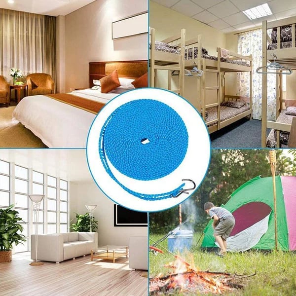 Verstellbare windfeste Wäscheleine mit Haken – Robuste mobile Wäscheleine für Reisen, Camping, Garten & Zuhause