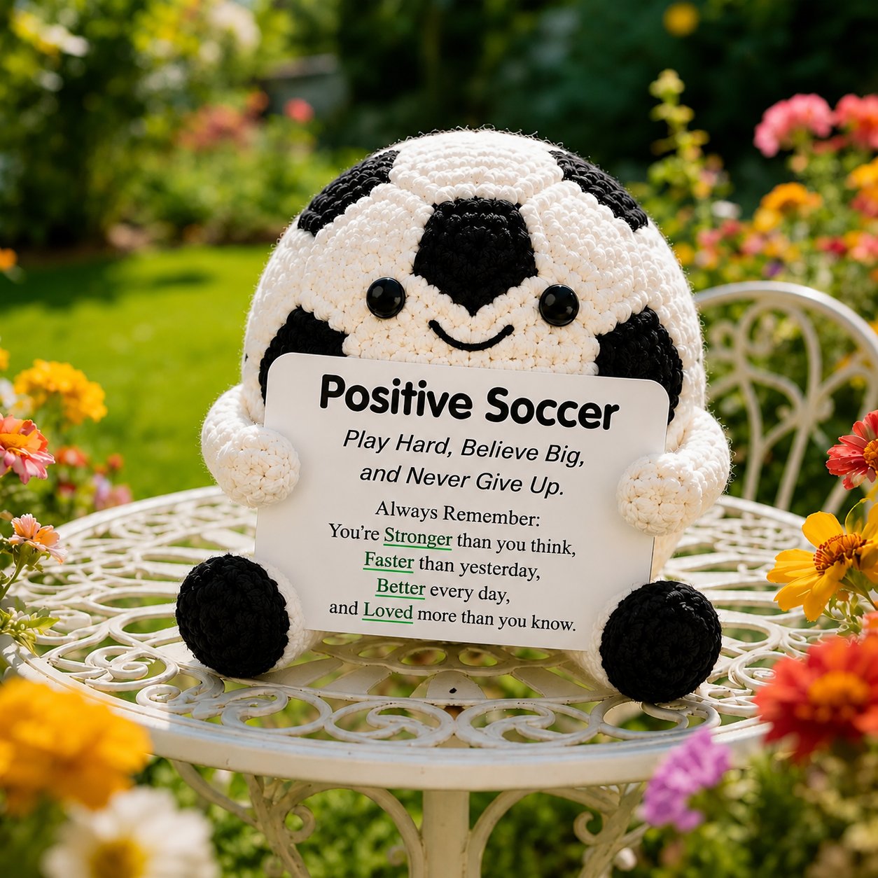 🔥Last Day: BUY 3 GET 1 FREE - ⚽ Positive Soccer Buddy|Handmade Crochet Encouragement Gift 💚