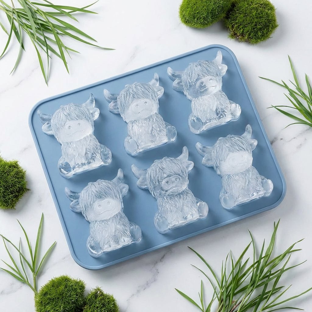 🐮6‐Cavity Mini Highland Cow Ice Cube & Dessert Mold 🧊🍪 Cute 3D Ice for Drinks, Parties & Gifts💕