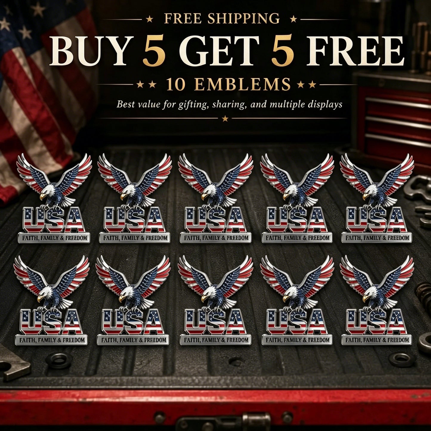 🇺🇸250th Anniversary 50% OFF - ★USA Faith, Family & Freedom★ Metal Emblem