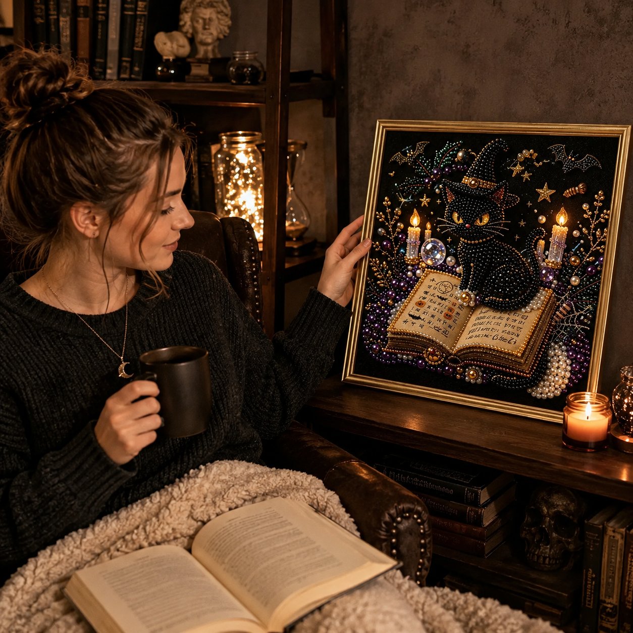 🔥 LAST DAY 49% OFF – 🖤 Premium 3D Pearl Dark Gothic Diamond Painting Art Kit | Luxury Flocked Canvas with Scratch-Resistant Non-Fading Pearl Beads DIY Dark Academia Decor 💀🕯️✨