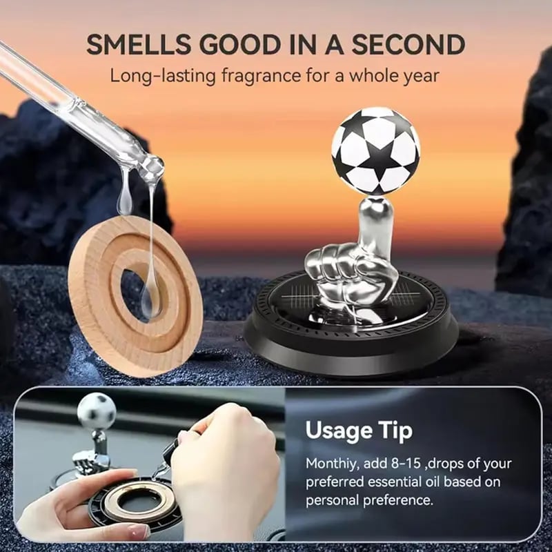 ⚽🚗Solar Rotating Football Car Air Freshener & Aromatherapy Diffuser – Reusable Ornament for Car, Office & Home