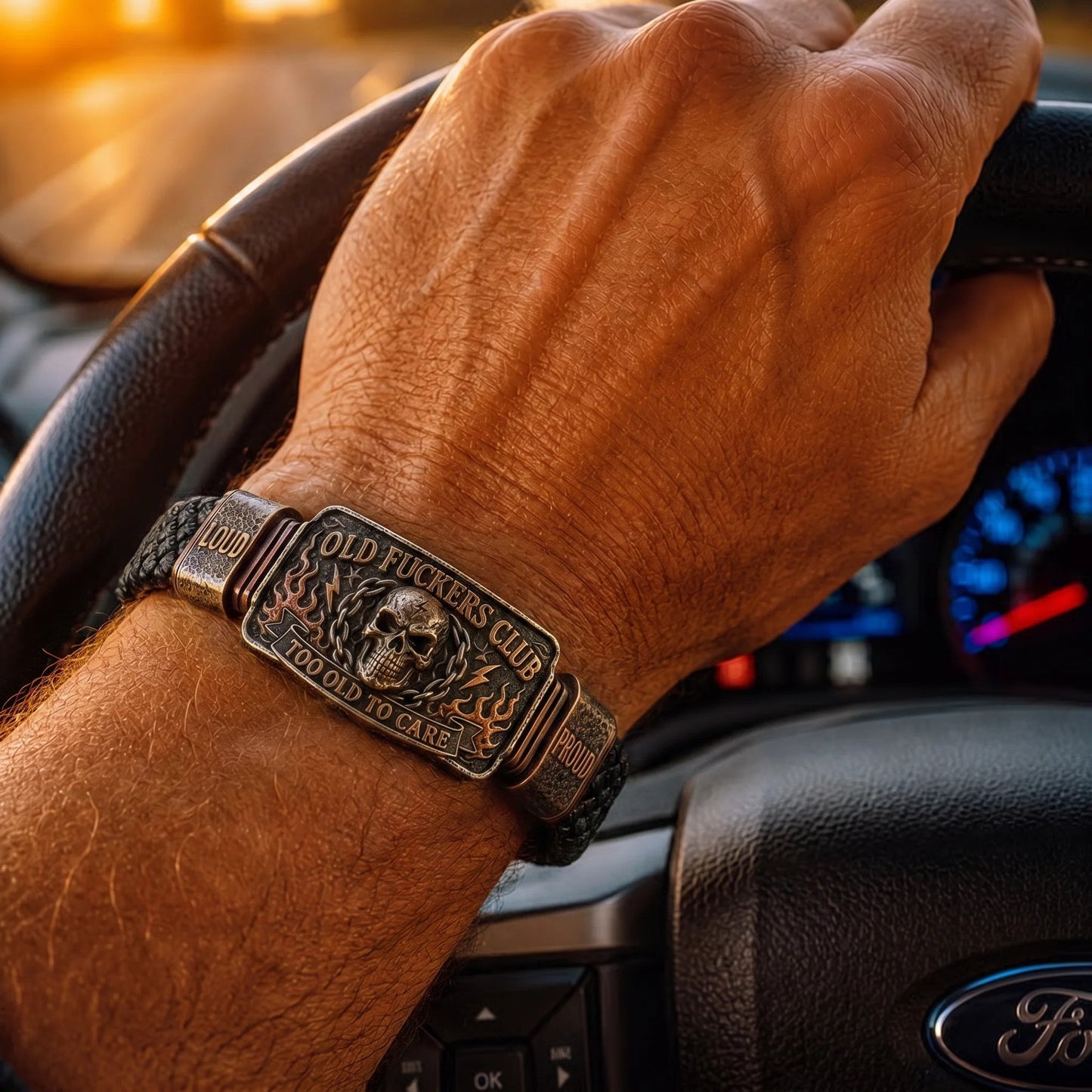 🔥LAST DAY 50% OFF - 💀Old Fuckers Club Men's Vintage Skull Flame Biker Braided Bracelet Gift Set