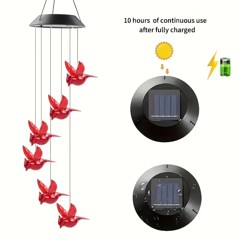 Solar-Powered Cardinal Bird Bell Lights for Garden & Patio