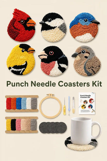 🧵Beginner-Friendly🐦DIY Bird Coasters Punch Needle Kit☕(Quick-Dry, Moisture-Proof & Easy-Clean)