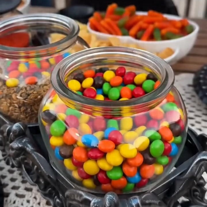 🧙‍♀️ Witch Hat Candy & Spice Jar Set with Gothic Cast Iron Stand - 3-Jar Halloween Centerpiece & Year-Round Kitchen Organizer 🎃
