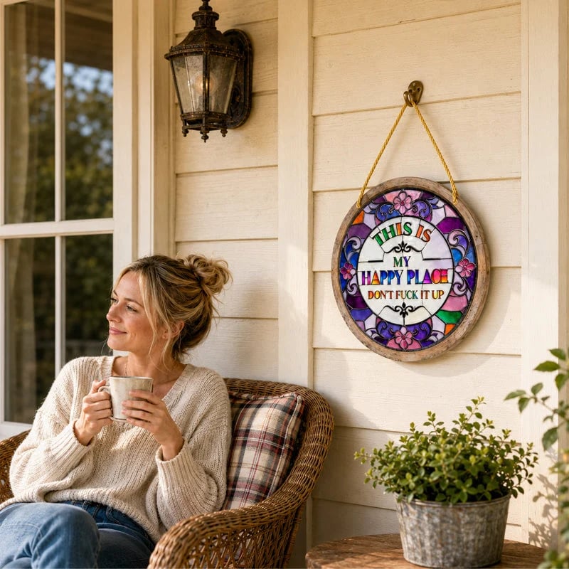 🔥LAST DAY 50% OFF -🌈Stained Glass Happy Place Hanging Decor