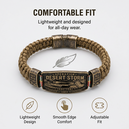 Operation Desert Storm Veteran Paracord Bracelet, Gulf War Service Memorial Honor Wristband
