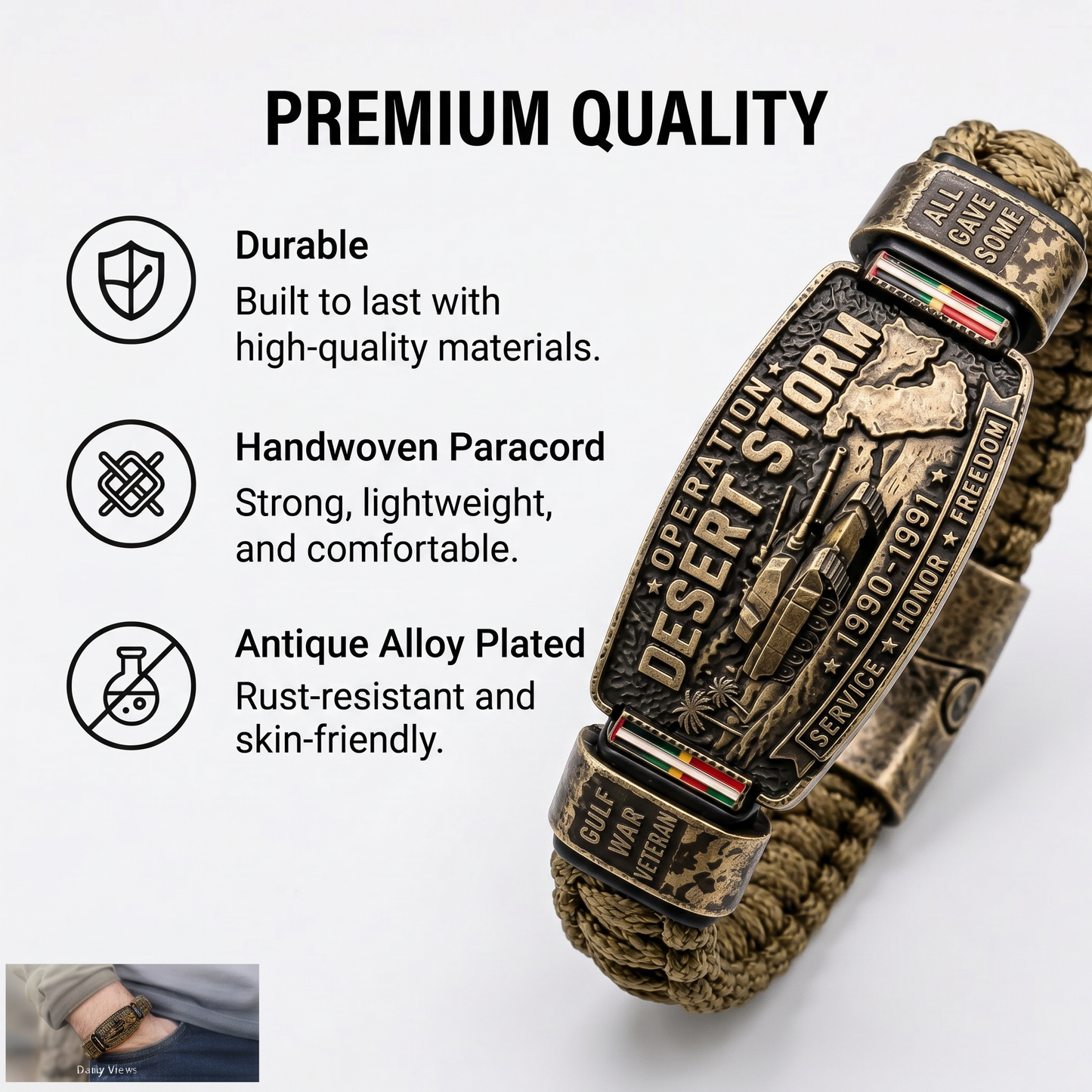 Operation Desert Storm Veteran Paracord Bracelet, Gulf War Service Memorial Honor Wristband