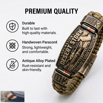 Operation Desert Storm Veteran Paracord Bracelet, Gulf War Service Memorial Honor Wristband