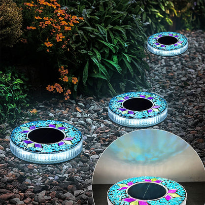 ⏳LAST DAY BUY 3 GET 1 FREE!!💎🌟Solara™ Solar Outdoor Mosaic Disk Lights – Waterproof Decorative LED Pathway Garden Lights, Auto-On at Dusk, No Wiring Needed