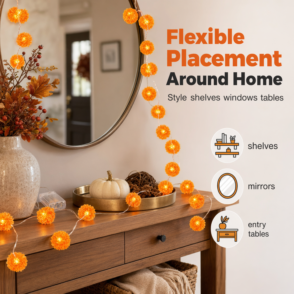 Marigold String Lights – Festive Glow & Charming Autumn Decor